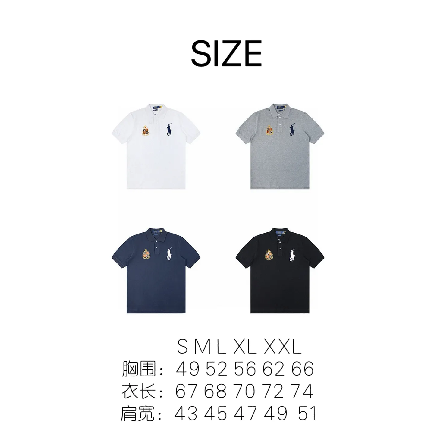 P170 Style No. RL01 (four colors) Ralph Lauren/Ralph Lauren Basic Malaysian Crown 👑Club emblem embroidered logo Big Pony Lapel Polo shirt T-shirt short-sleeved fabric 100% piqué cotton, imported embroidered logo on the chest, custom threaded collar, Malaysian embroidery, the highest version, suitable for business and leisure daily use! 🌘Two-button placket, laser logo pearlescent resin buttons, cuffs and hem using double-thread sewing technology, different currency versions, full set of original three-label accessories!   SIZE #S~XXL Color#Black Navy Gray White